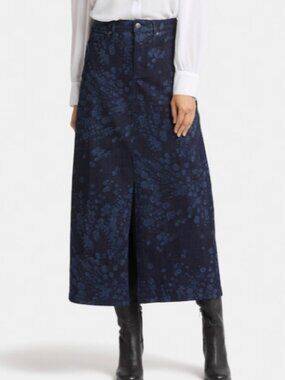 NYDJ Floral High Rise Denim Midi Skirt w/ Front Slit - Size 12